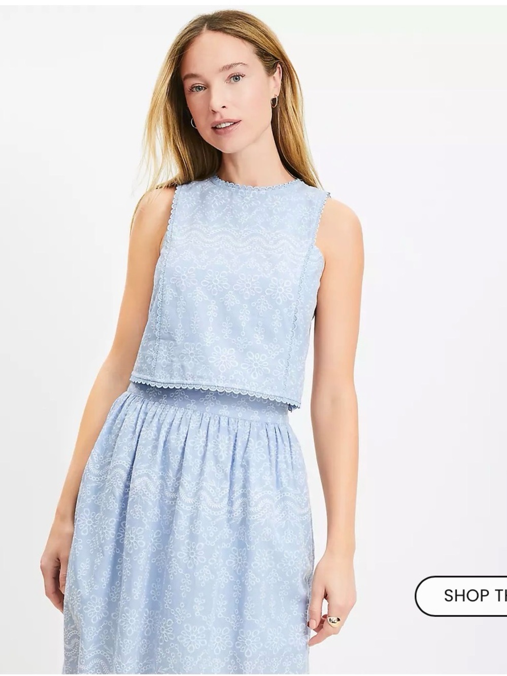 NWT LOFT Light Blue Eyelet Embroidered Shell Crop Top - Picture 6 of 6